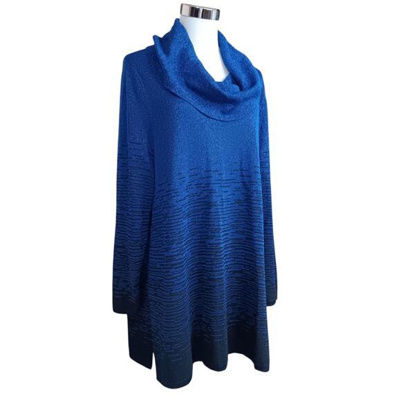 CATHERINES Cowl Long Tunic Sweater 2X‎ Flowy Very Soft Sparkly Royal Blue Black - Picture 1 of 9